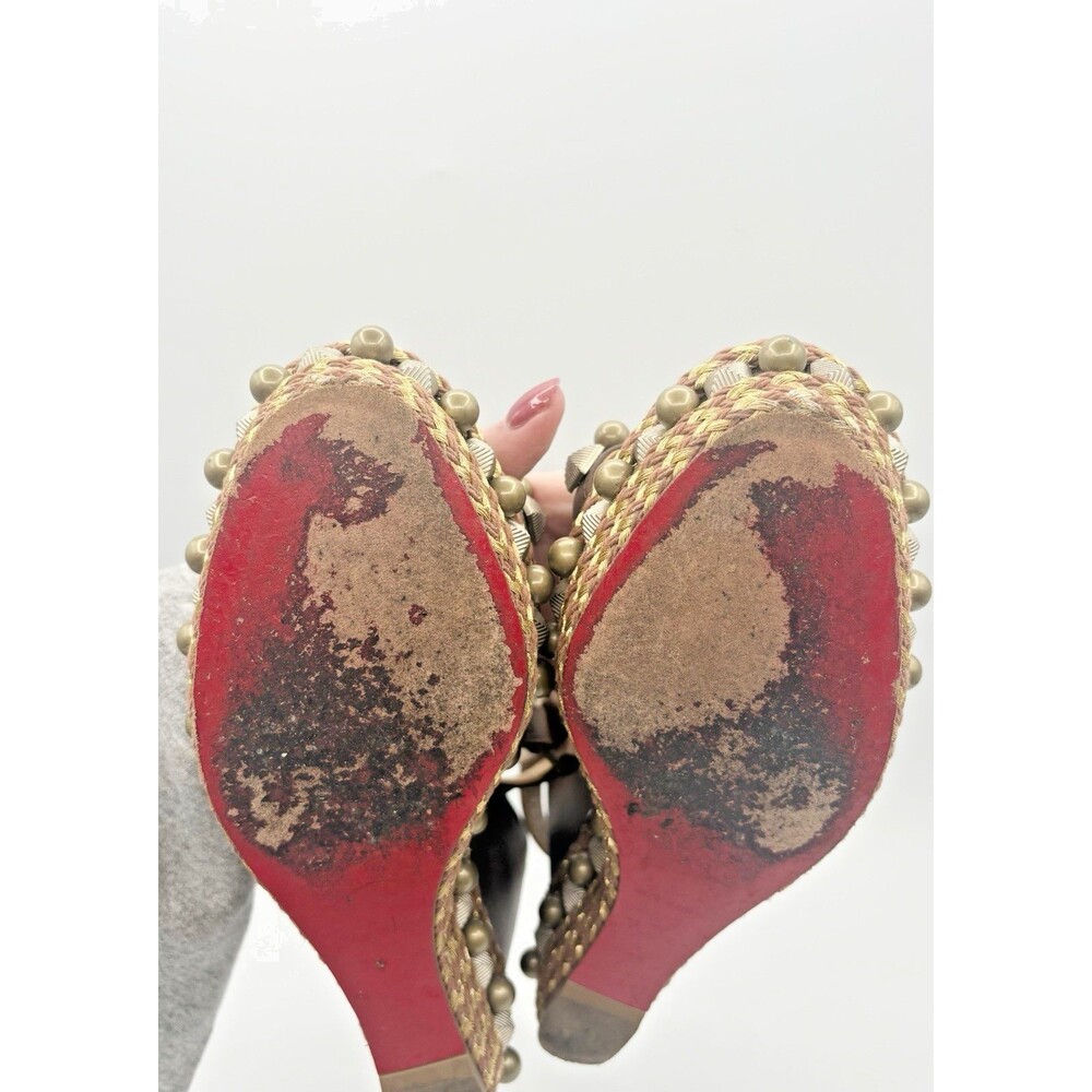 Christian Louboutin Cataconico 120 Brown Leather Wedge Espadrilles Size EU 38 - Picture 12 of 13